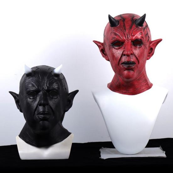 Подушка с лицом дьявола, реквизит для косплея на Хэллоуин, страшный головной убор ужасов с рогами, жуткий латексный костюм для вечеринки, аксессуар для взрослых и детей