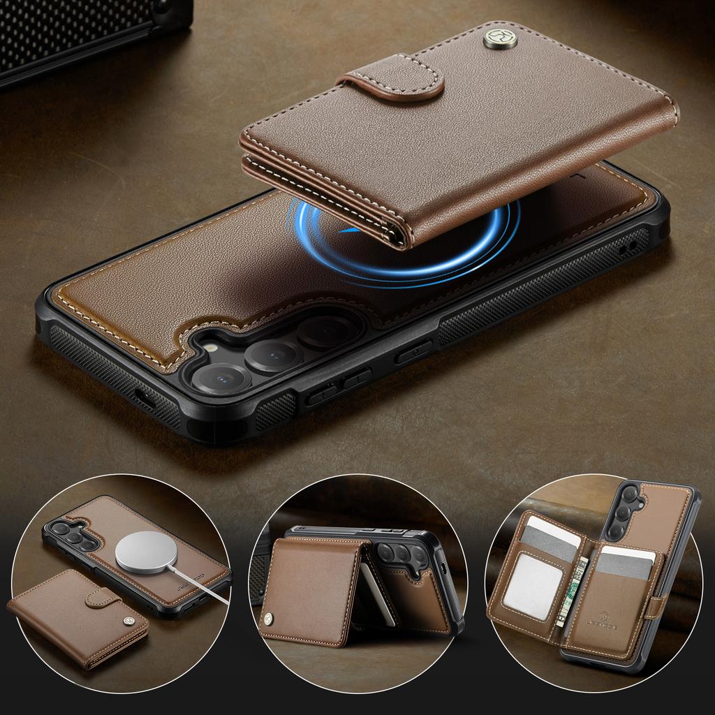 Для Samsung Galaxy S26+ Магнитный чехол JEEHOOD J09 Слот для карт с RFID-блокировкой Кожаная задняя крышка телефона