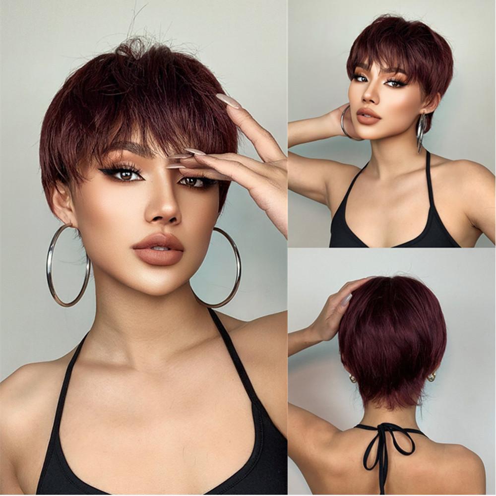 ALAN EATON Короткие прямые парики из синтетических волос с стрижкой пикси для чернокожих женщин, афро, пышные, натуральный коричневый, блондин, мелированный парик с челкой
