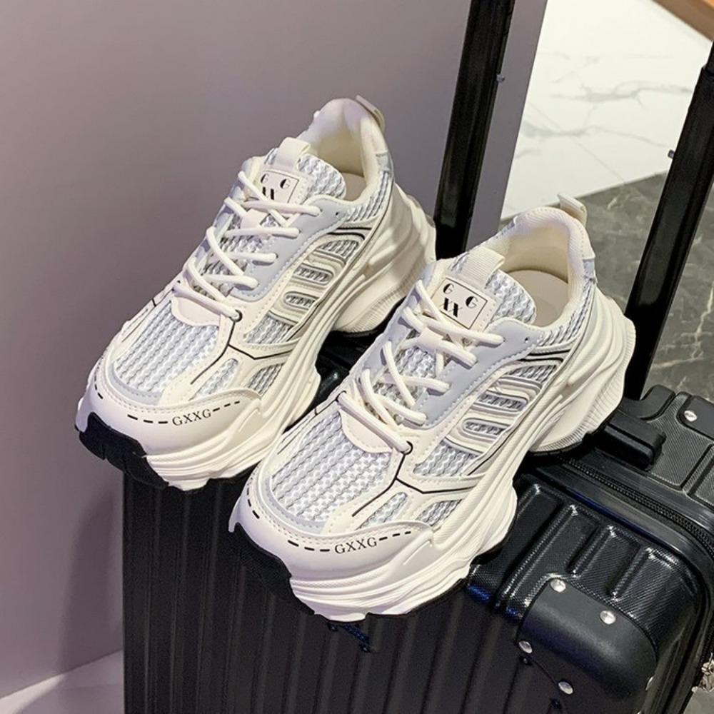 Тренд Повседневный Мама БЕЛЫЙ осень Весна Спорт Бег Массивные Кроссовки Женская Обувь Платформа Спорт Женская Вулканизированная Обувь На Шнуровке