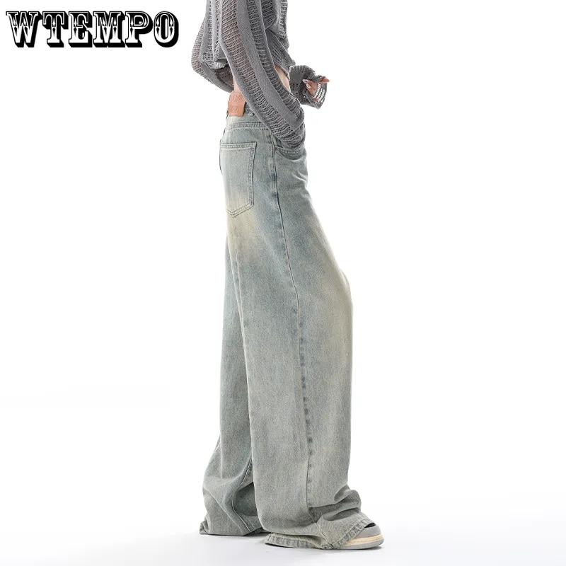 WTEMPO All Season American Retro High Waist Jeans Women Casual Loose Long Wide Leg Denim Pants with Pockets Streetwear