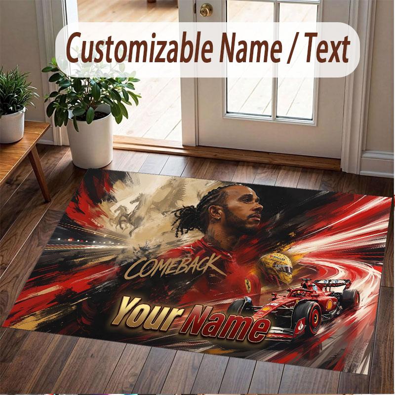 Custom Rug Lewis Hamilton Pattern Print Name Text Soft Non‑Slip Floor Carpet for Home Indoor Decoration