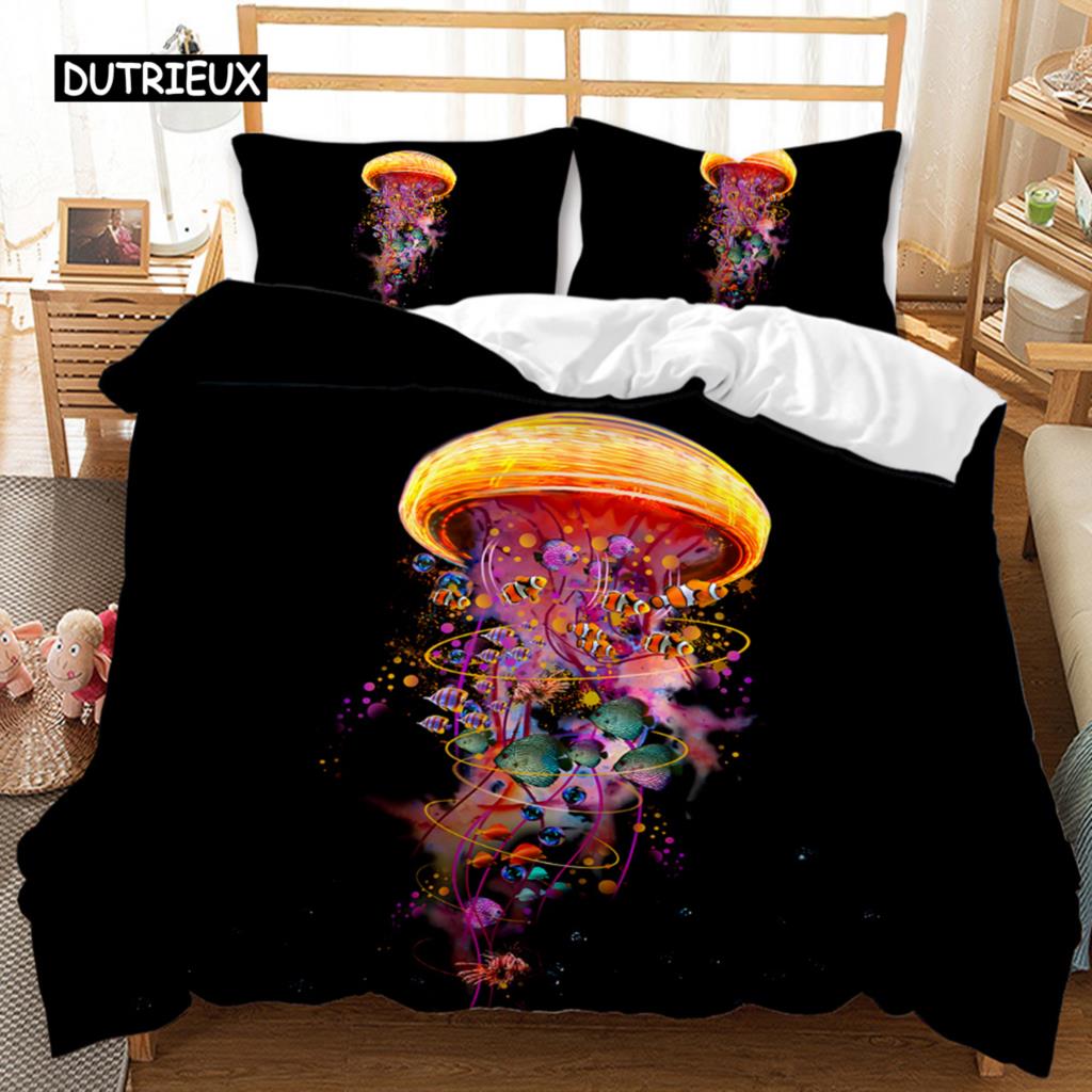 Комплект пододеяльников с изображением медузы, пододеяльник с принтом медузы для подростков, детское покрывало с океанской тематикой, полиэстеровое одеяло с морским коралловым принтом