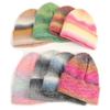 Autumn and Winter New Tie Dye Gradient Knitted Hat for Women, European and American Rainbow Warm Thick Woolen Hat, Pointed Hat