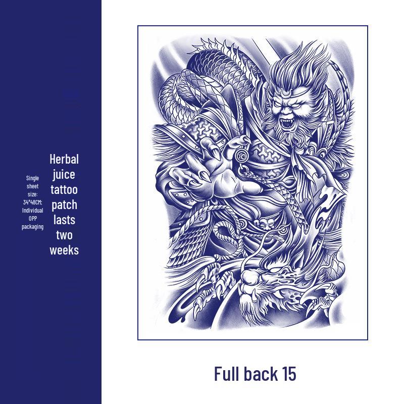 Waterproof Men's Herbal Tattoo Stickers: Full & Half Back, Long-Lasting, Large Floral Designs for Chest & Arm.