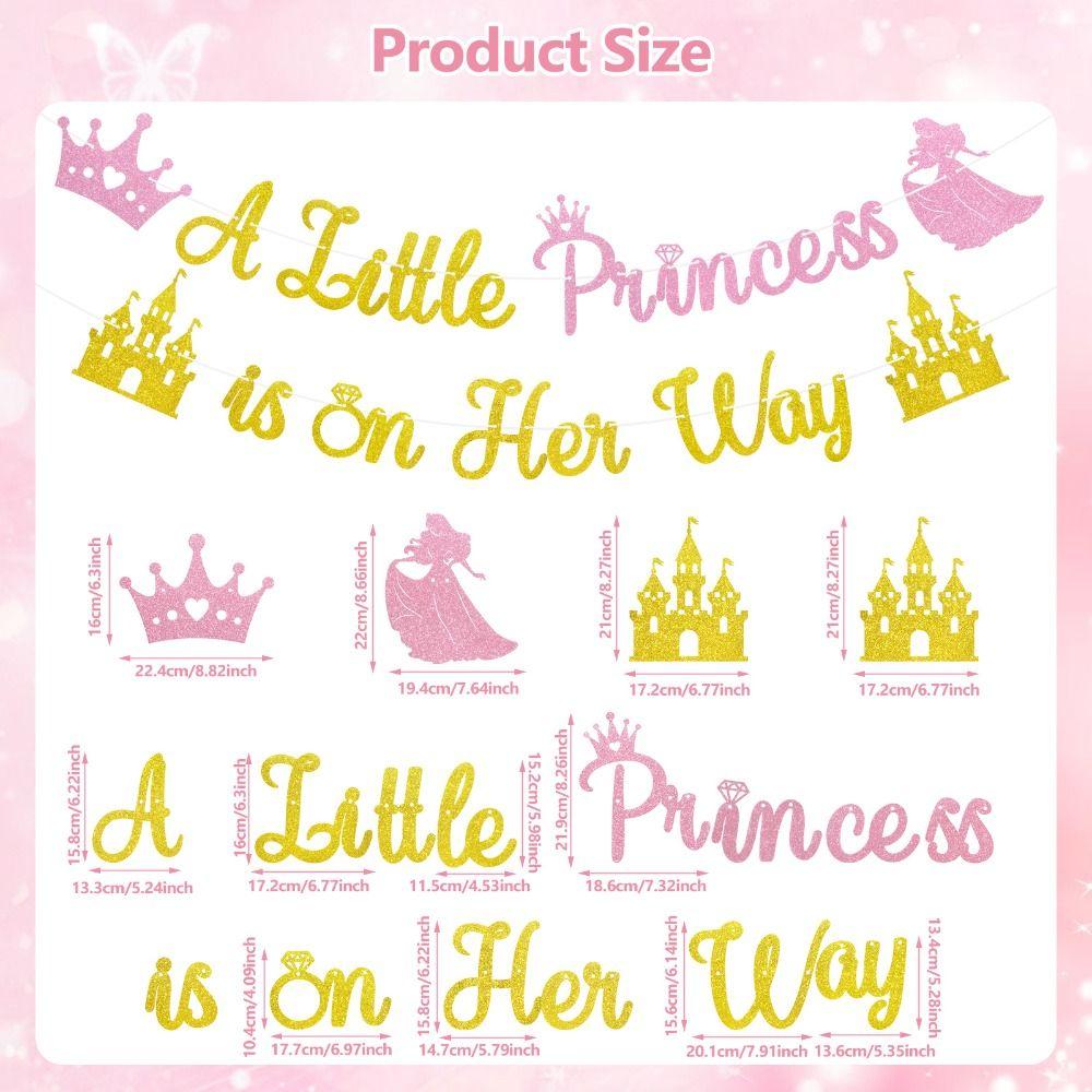 2 Strings A Little Princess Banner Pink Gold Glitter Castle Crown Theme Princess Banner Pre-Strung Princess Party Decor