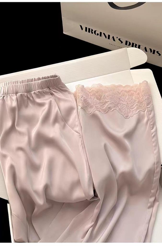 Роскошный шелковый пижамный комплект для верха и длинных брюк для студентов и длинный Идеально подходит для пребывания на дне рождения Премиальная подарочная коробка 100% Женский, Низ, Рукава,