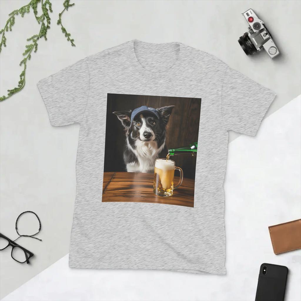 Funny Border Collie Drinking Beer Funny Dog Meme TShirts Unisex Crew Neck Pure Cotton T Shirt Short Sleeve Tees Graphic Clothes