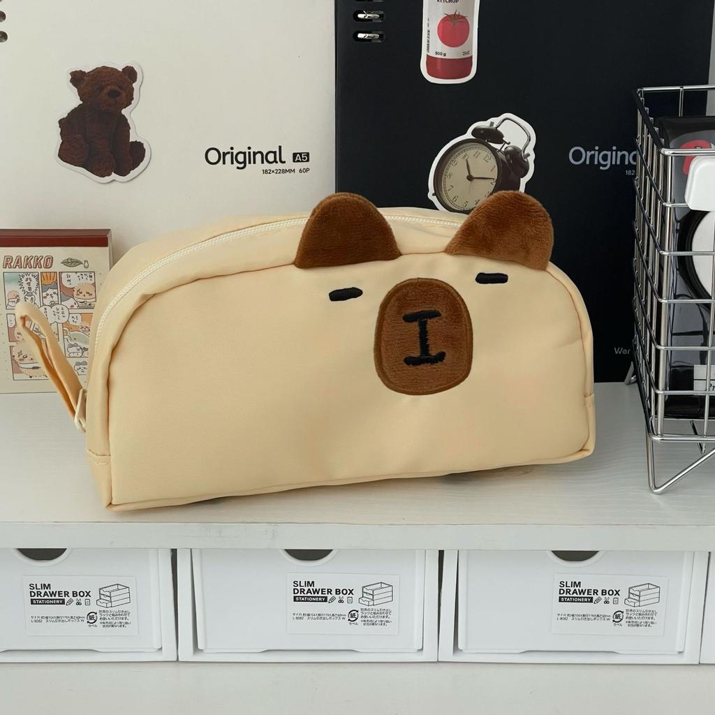 Модный пенал для детей Милый мультяшный вышитый Капибара Котенок Пенал Большой вместимости Сумка для хранения канцелярских принадлежностей