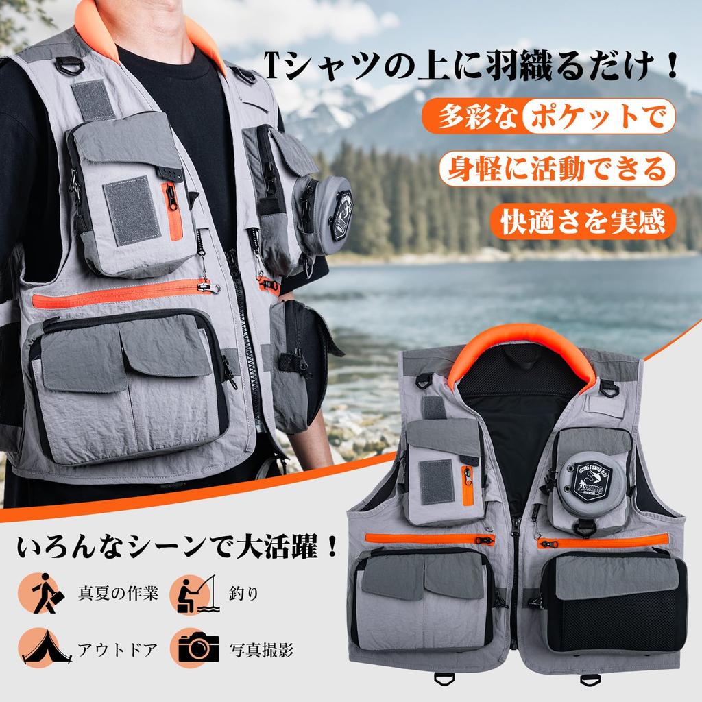 Goture Fishing Vest, 100% Nylon Mesh Outdoor Top, Multifunctional Vest, Unisex, One Size Fits All