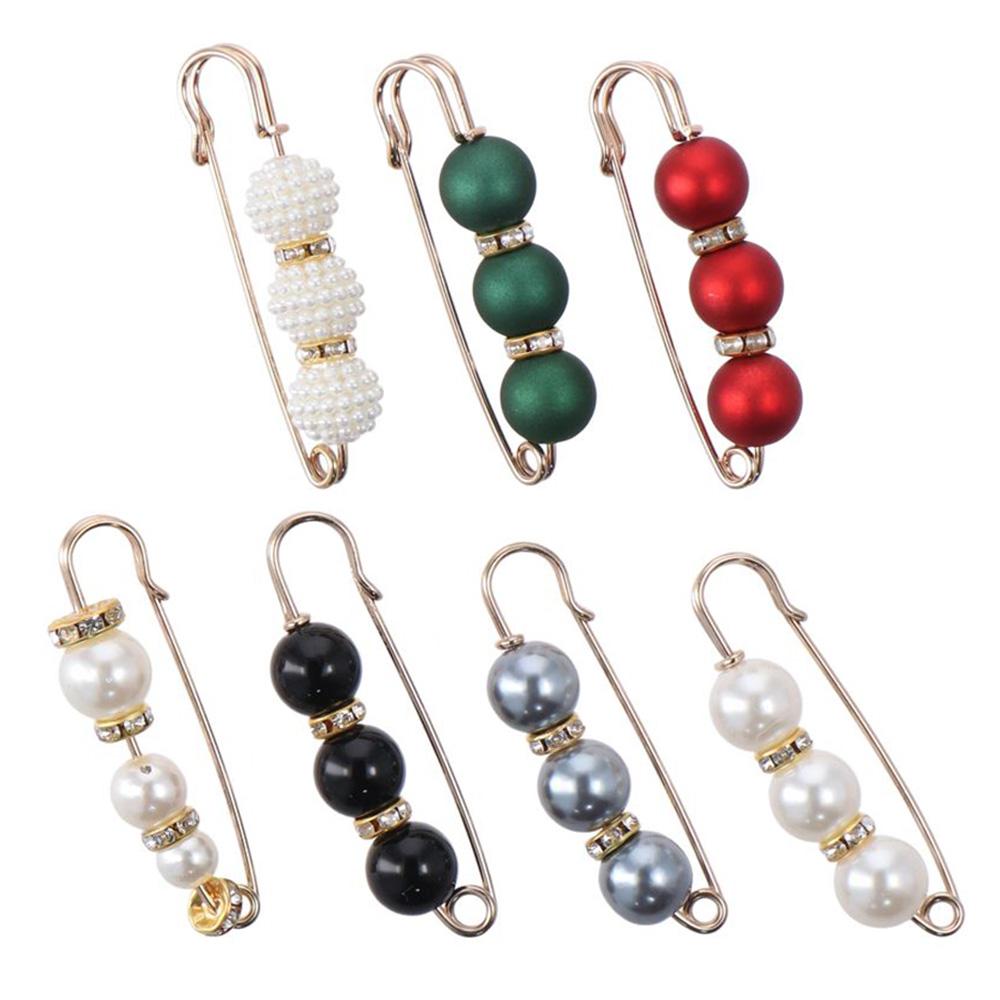 7PCS Metal Clothing Safety Pins 7Color Faux Pearl Decorative Pins Sweater Shawl Clip  for Women