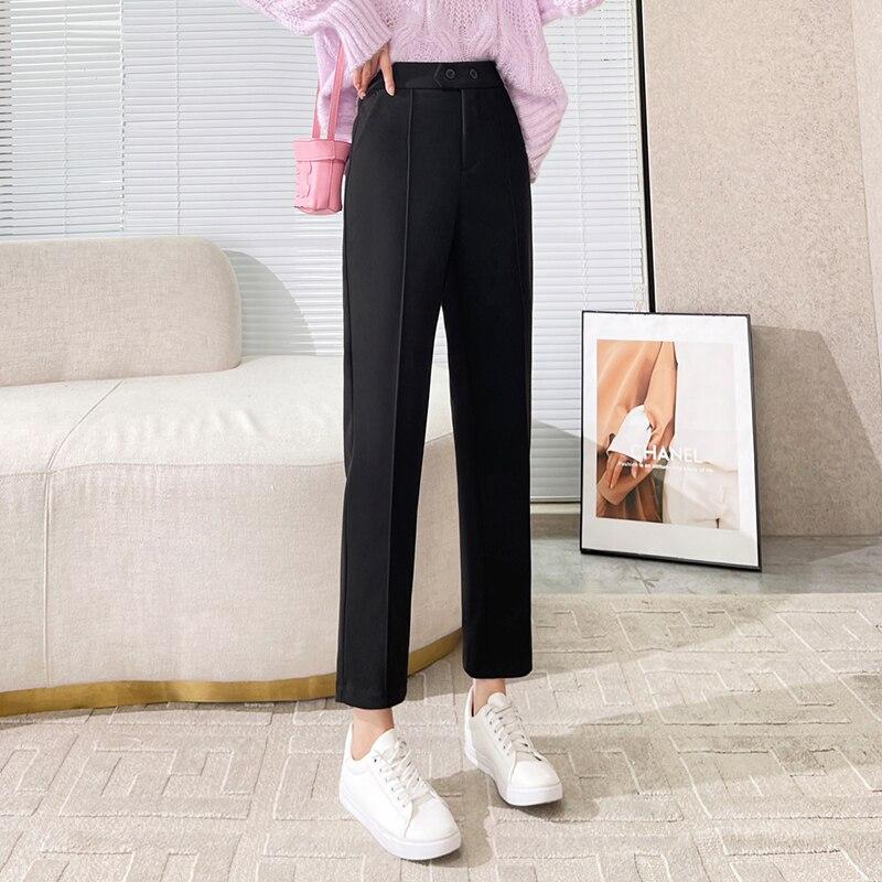 Осенне-зимние модные утепленные повседневные брюки в стиле Харадзюку, свободные брюки с высокой талией, корейские тонкие женские шерстяные брюки-карандаш