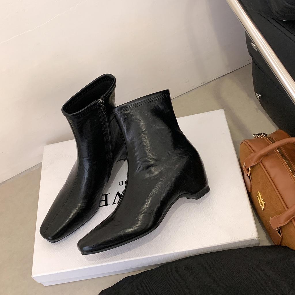 New square head thick heel short boots women's retro versatile Martin boots non-slip design cat and female thin fashion boots