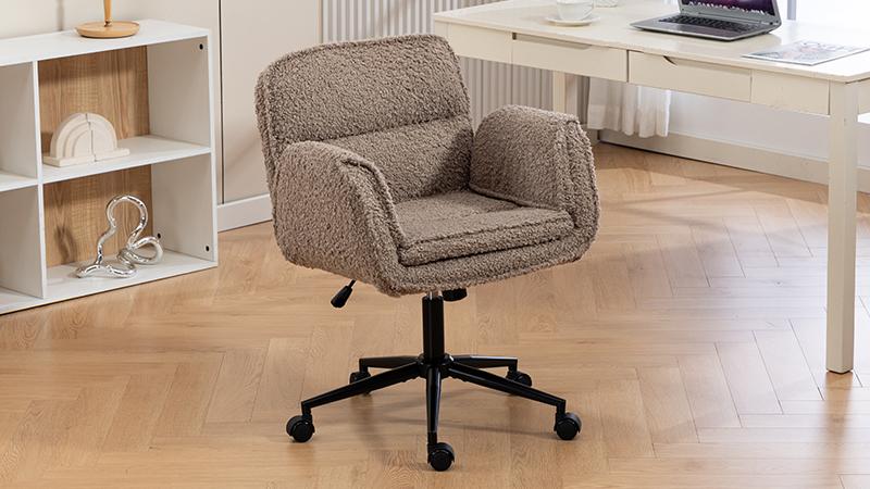 Criss-Cross with 5-Gear Adjustable Armrests and Casters, Thickened Backrest Swivel Desk Chair for Home Office, Bedroom and Living Room, Teddy Fleece