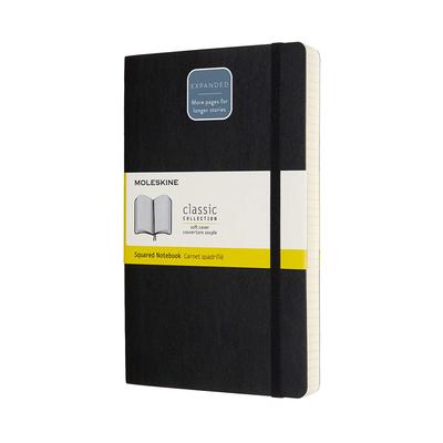 Блокнот Moleskine Classic Expanded (400 страниц), Мягкая обложка, Клетка, Большой размер (13см x 21см), Черный, QP617EXP