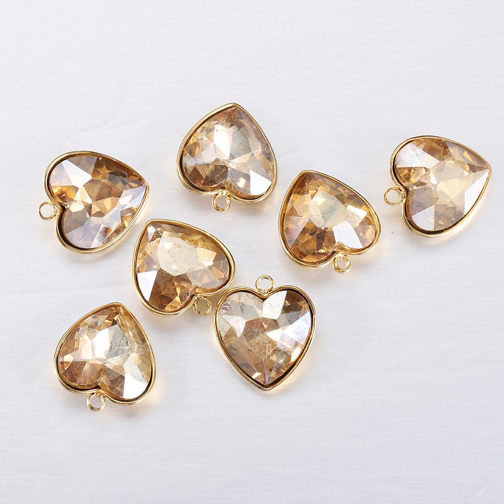 5pcs Stainless Steel 13x15mm Love Heart Glass Pendants Green Transparent Crystal Charms Beads for Necklace Jewelry Making DIY