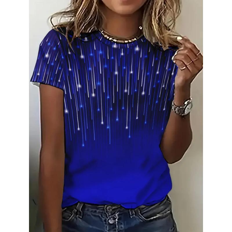 Винтажная женская футболка с 3D-принтом-градиентом, летняя, с коротким рукавом, с круглым вырезом, повседневная, женская, уличная одежда, футболка-пуловер