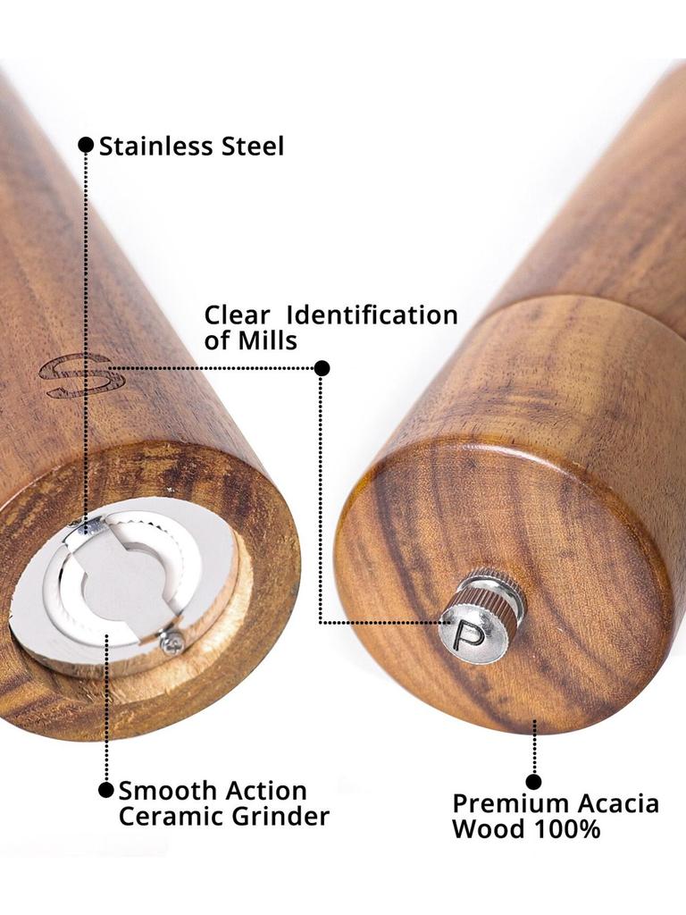 Leeseph набор из деревянной мельницы для соли и перца, деревянный поднос для крепления, щетка для чистки и ложка, аксессуары для обеденного стола, 8 дюймов