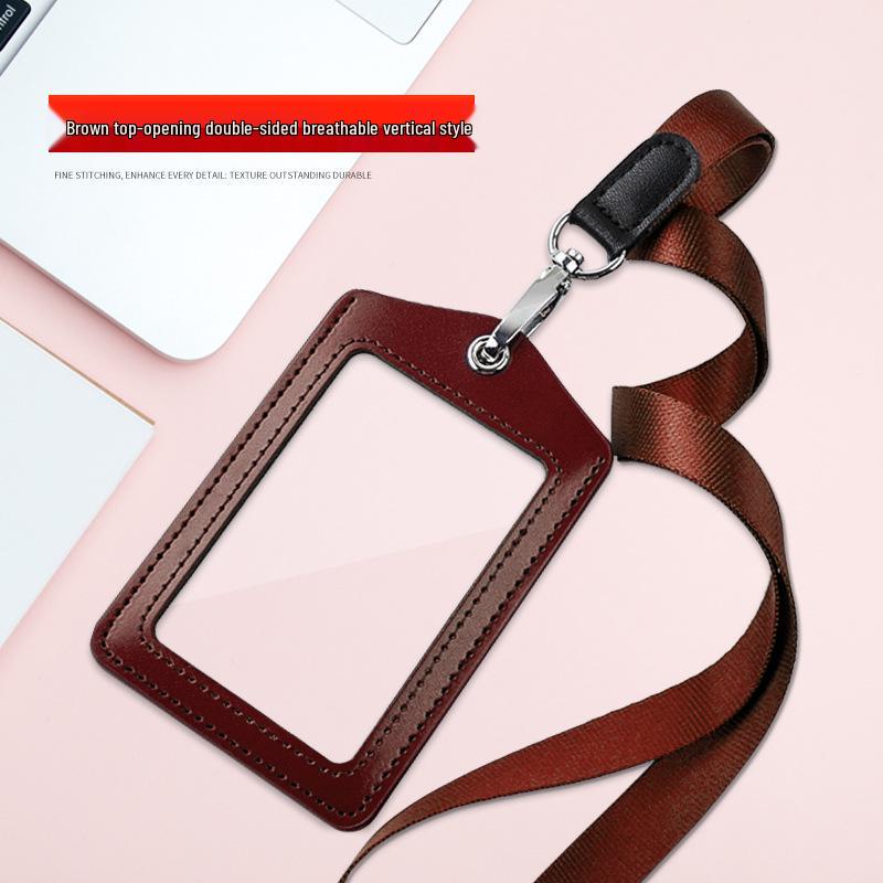 Genuine Leather ID Card & Badge Holder with Lanyard