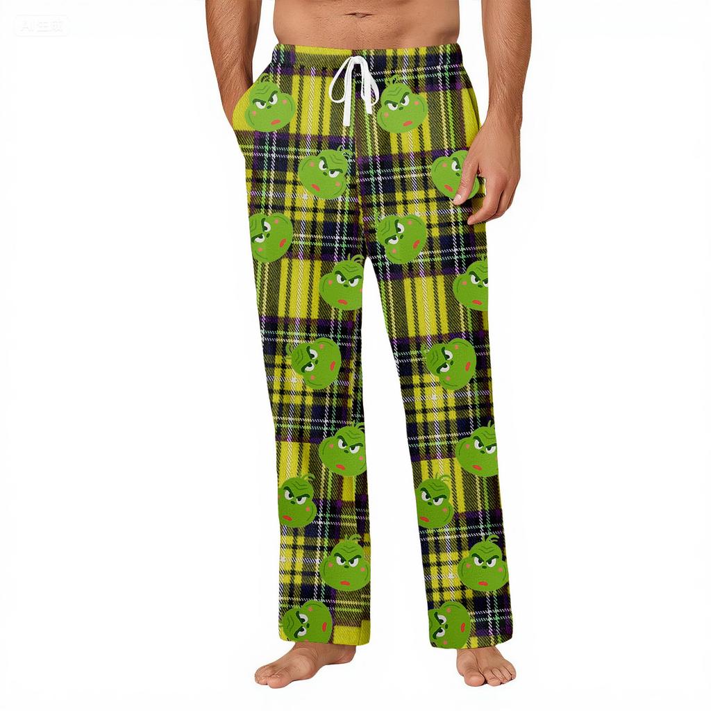 Men's Striped Plaid Print Pocket Casual Pants Home Pajama Pants