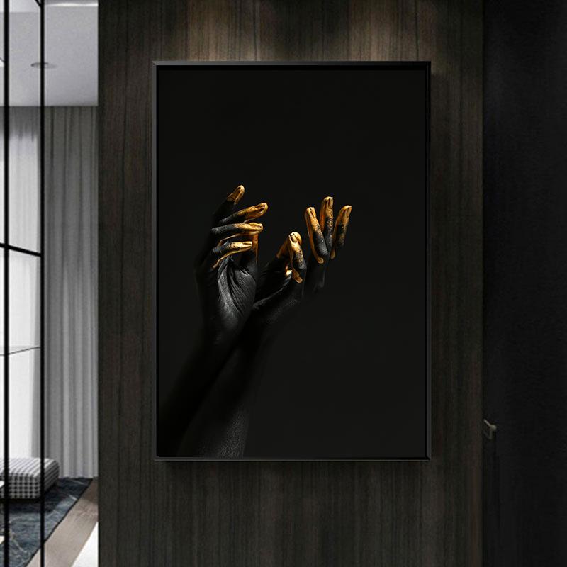 Золотая и черная современная модель макияжа, африканская женщина, холст, настенные художественные картины, модная девушка, принты плакатов для гостиной, домашний декор