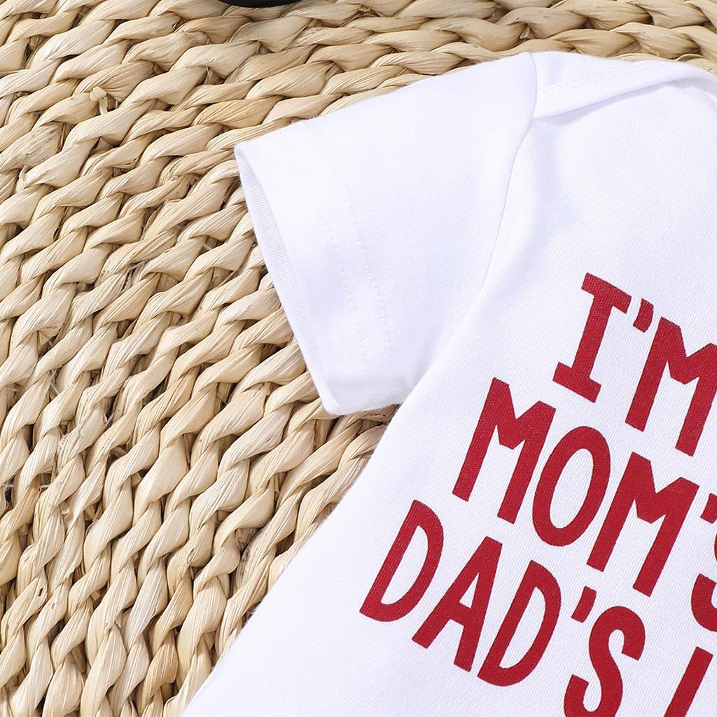 Боди для новорожденного из хлопка с принтом «Я милая мамочка, горячий папочка, счастливый» с короткими рукавами