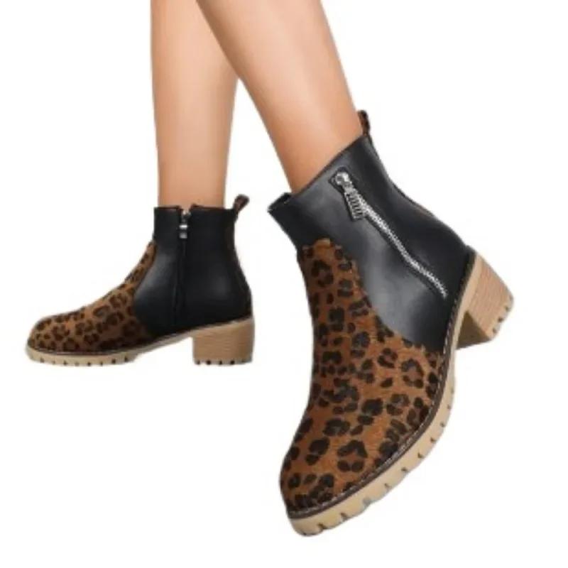 Fashion Shoes Female 2024 Hot Sale Ankle Women's Boots Retro Modern Boots Women Round Toe Mixed Colors Side Zip Med Heel Ladies Shoes