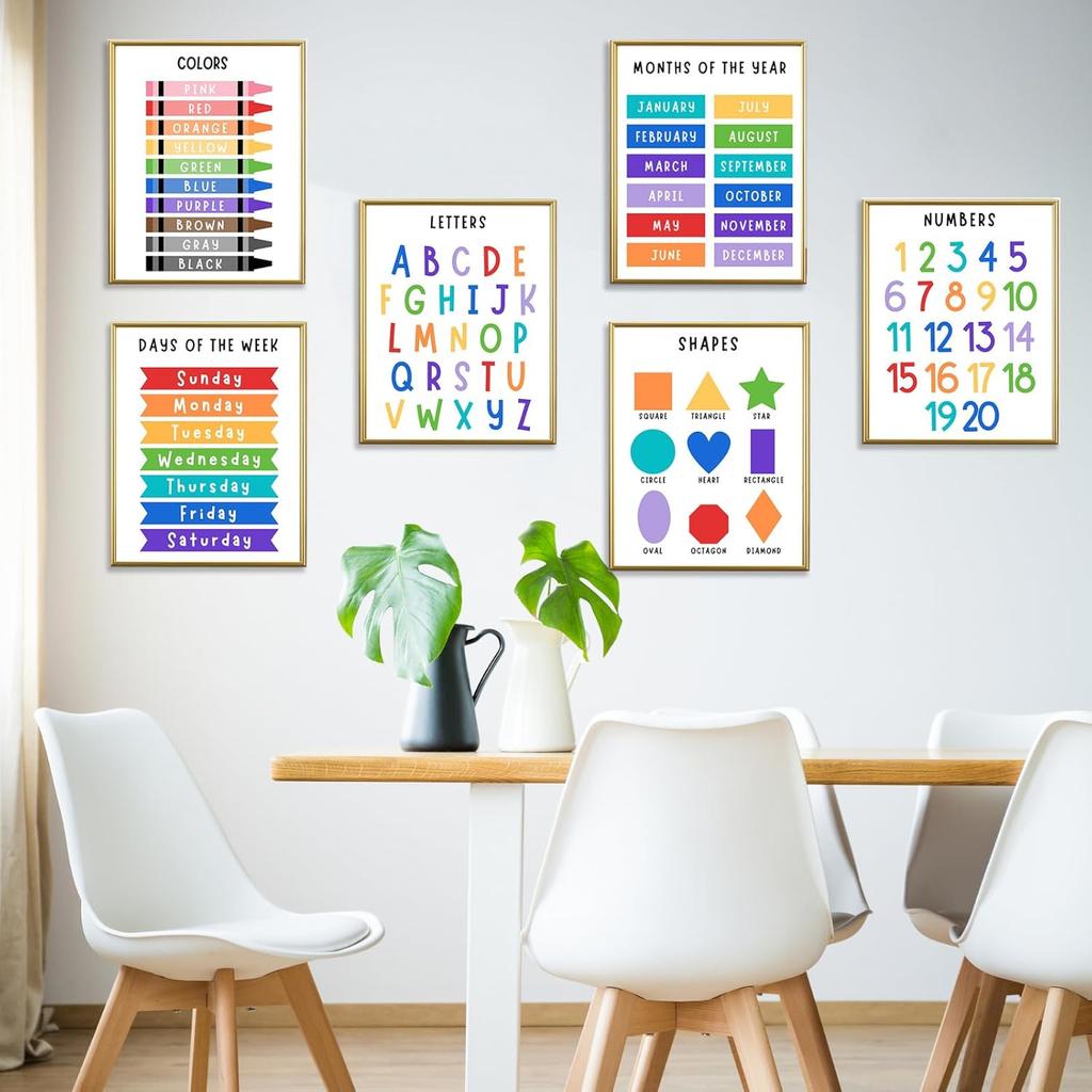 Образовательные плакаты для малышей и детей – 11"×14" Алфавит, Цифры, Цвета, Формы, Дни недели и Месяцы – Обучающие настенные диаграммы
