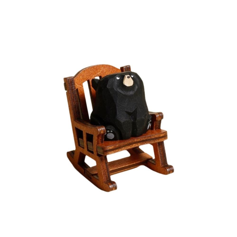 Wooden Rocking Chair Bear Models Solid Wood Polar Bear Crafts Photo Props