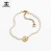 Chanel Двойное С-образное Металлическое Смоляное и Культивированное Жемчужное Ожерелье, Унисекс Стиль, Парный Набор, Белое