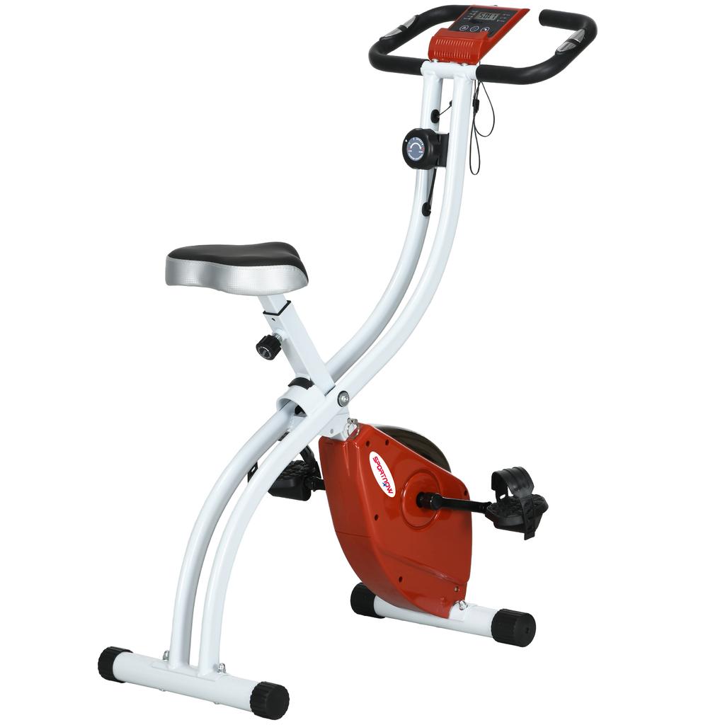 Foldable Magnetic Exercise Bike with 8 Resistance Levels and Adjustable Seat, in Steel, 97x43x110 cm, Red
