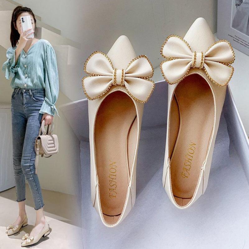 Shoes for Woman 2026 Office Women's Summer Footwear with Bow Low Heel Elegant Pointed Toe Black Casual E on Offer Shoe Y2k Sale