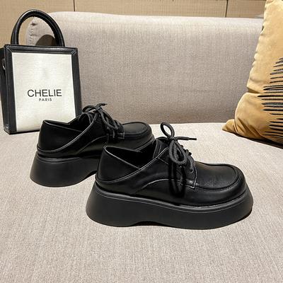 Британский стиль Лоферы женские туфли на платформе со шнуровкой черные маленькие кожаные туфли ретро туфли Мэри Джейн женские