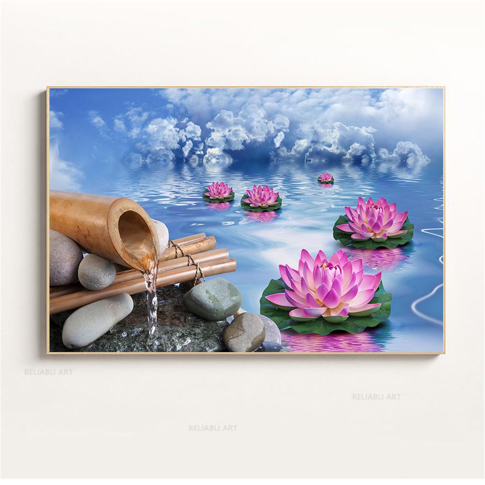 Настенное искусство, вода, спа, камни, дзен, холст, живопись, свечи, цветок орхидеи, постер, настенные панно для декора ванной комнаты, домашний декор, Cuadros