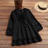 Women's Fashion Casual Loose Pleated Lace Hollow O-Neck Blouse Top