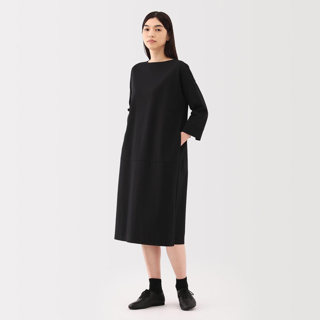 Женское платье MUJI из двойного трикотажа с рукавом 3/4, черное, размер S, BB2RZA5S