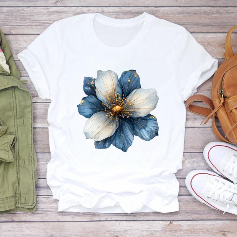 (Азиатский размер) Повседневные футболки с милым цветком в стиле 90-х, женская одежда, футболка с коротким рукавом, модные женские футболки с графическим принтом