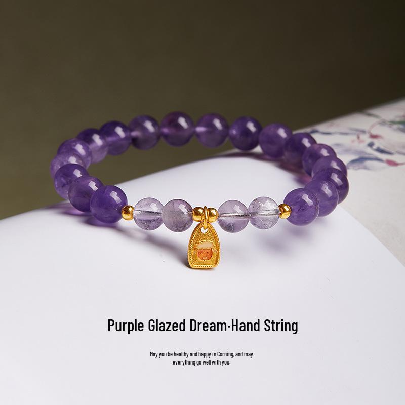 S925 Sterling Silver Zodiac Ox Amethyst Beaded Bracelet for Women