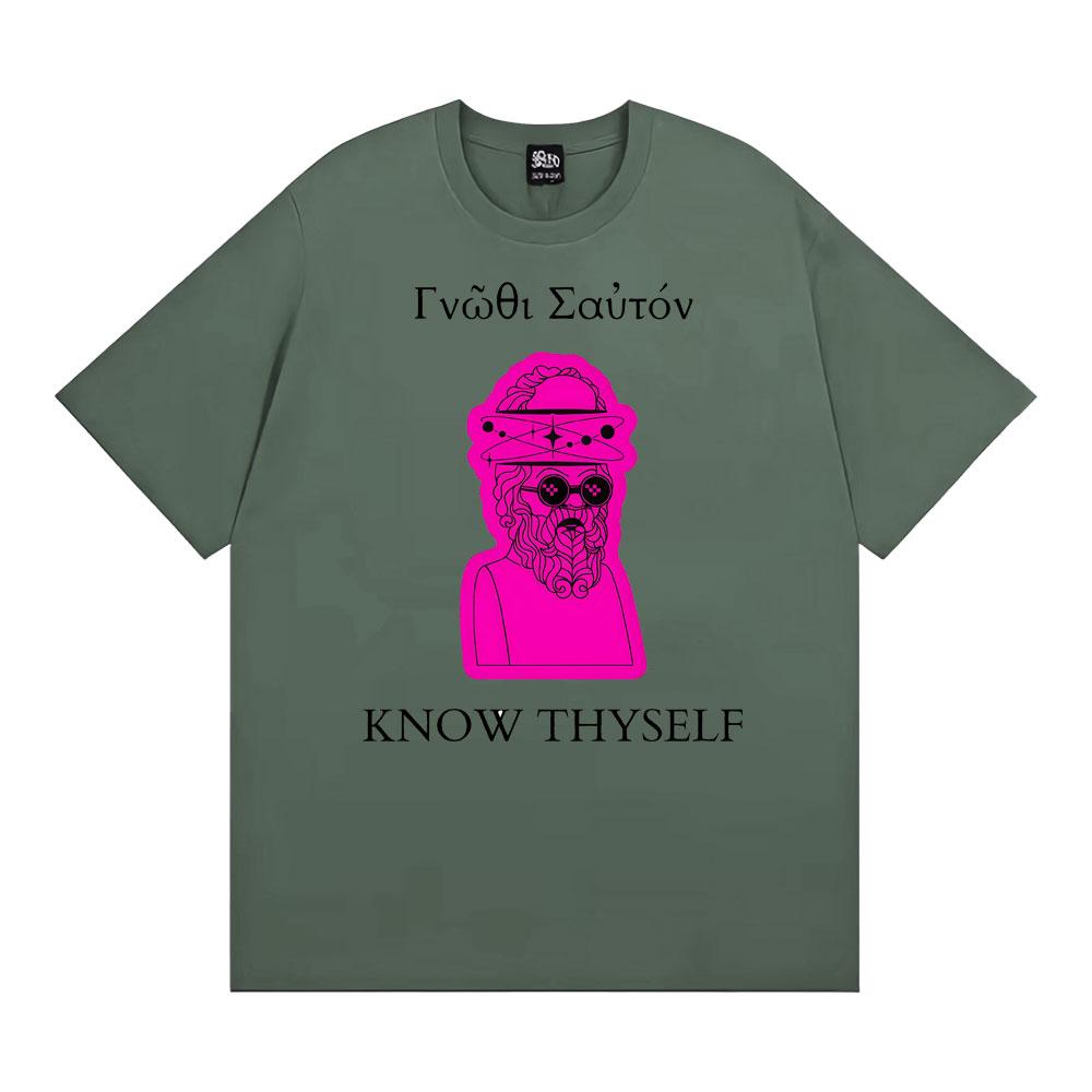 Socrates Know Thyself Philosophy Teacher Stoic Quote TShirt Mens Women Hot Sale Classic TShirt Oversized Short Sleeve T Shirts