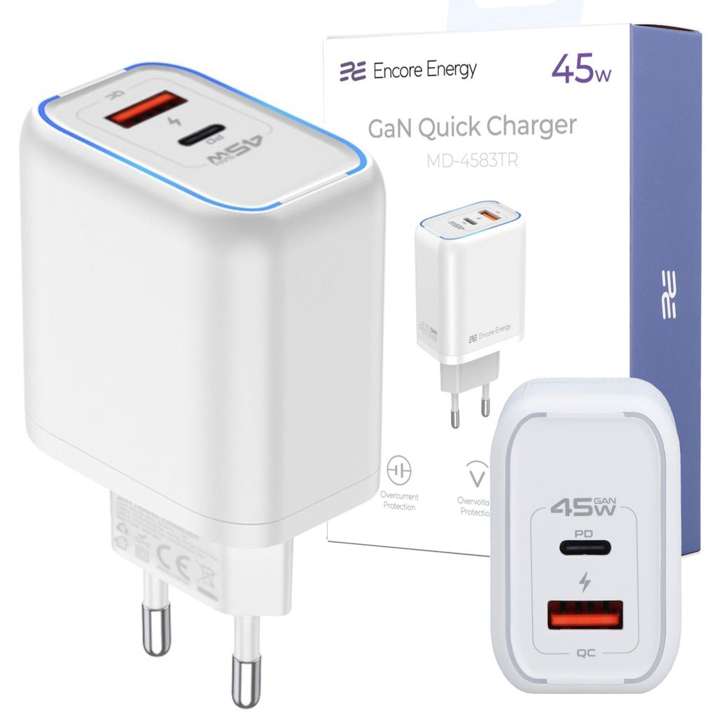 New Encore Energy PD 3.0 Quick Charge 4.0 USB-A USB-C 45W Wall Charger Adapter MD-4583TR