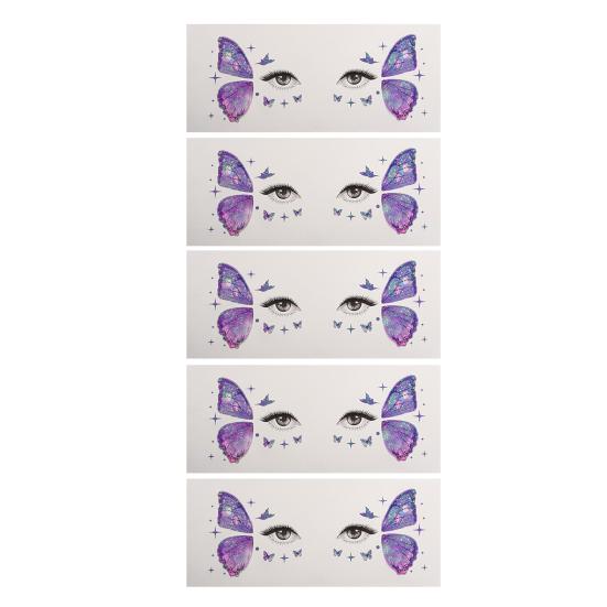 5 Sheets Glitter Butterfly Eye Stickers, Temporary Face Tattoos for Kids, Cartoon Decals for Festival Makeup, Party Decor
