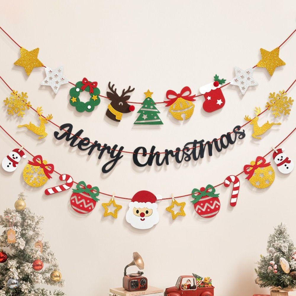 Elk Design Christmas Banner Red Green Felt Christmas Banner Hanging Bunting Outdoor Decor