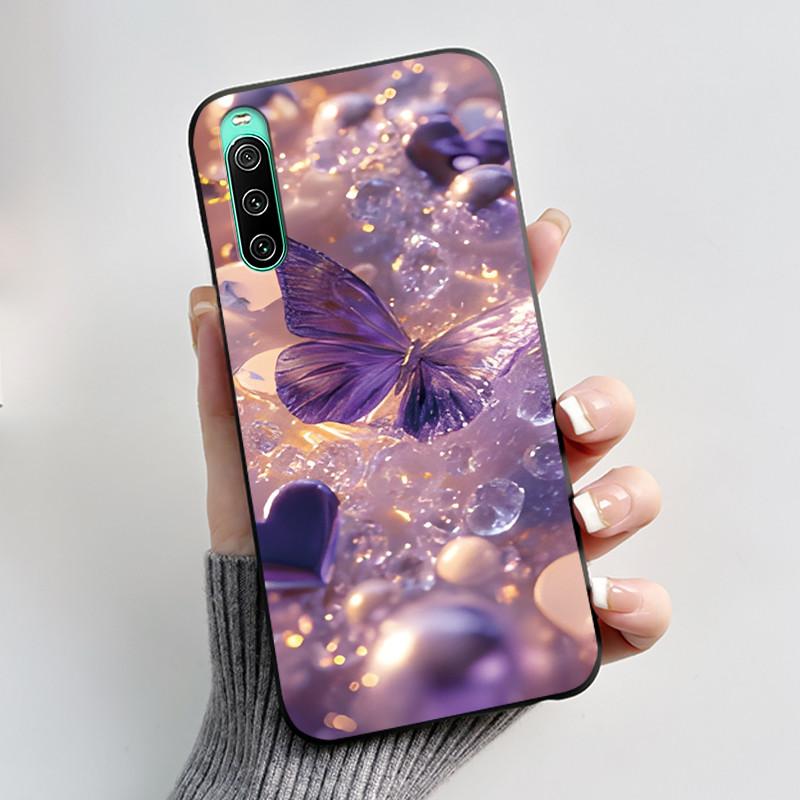 For Sony Xperia 10 VI V IV III II Case Luxury Fashion Butterfly Flowers Soft Black TPU Cover Ultrathin Shockproof Shell Fundas