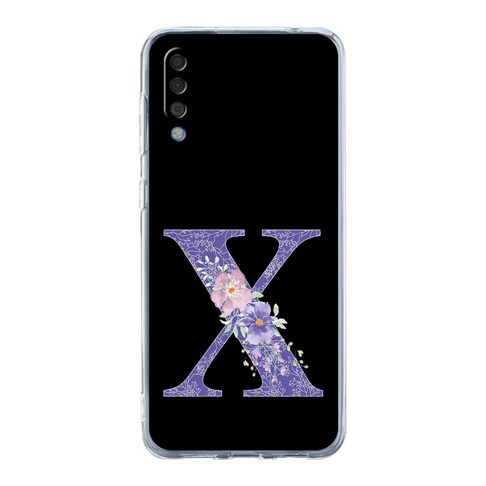 Чехол для Samsung A56 A36 A26 A16 A14 A12 A22 A32 5G A34 A42 A52 A54 A50 A70 A40 A20E A04S A06 Обложка С Инициалом Фиолетовый Цветок