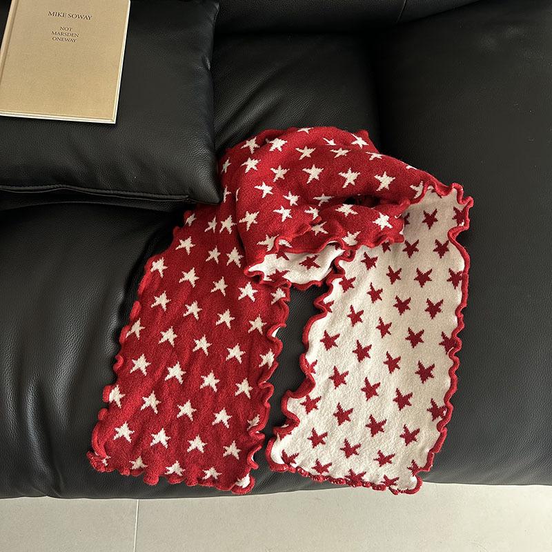 Wood ear edge star knitted scarf women's autumn and winter double-sided jacquard imitation cashmere warm soft waxy versatile atmosphere scarf