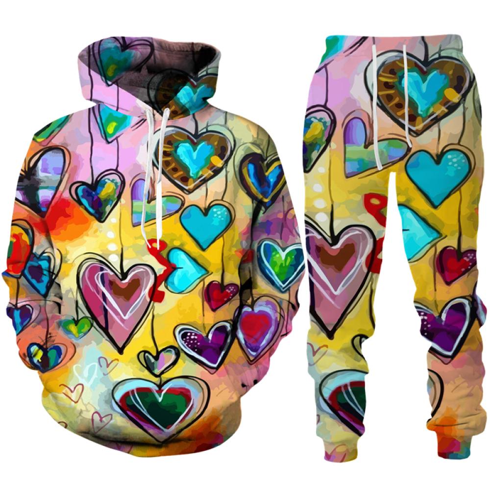 Sweet Love Heart 3D принт мужской/женский спортивный костюм, повседневная толстовка с капюшоном и брюки, комплекты из 2 предметов, пуловер большого размера, трендовая толстовка для пар