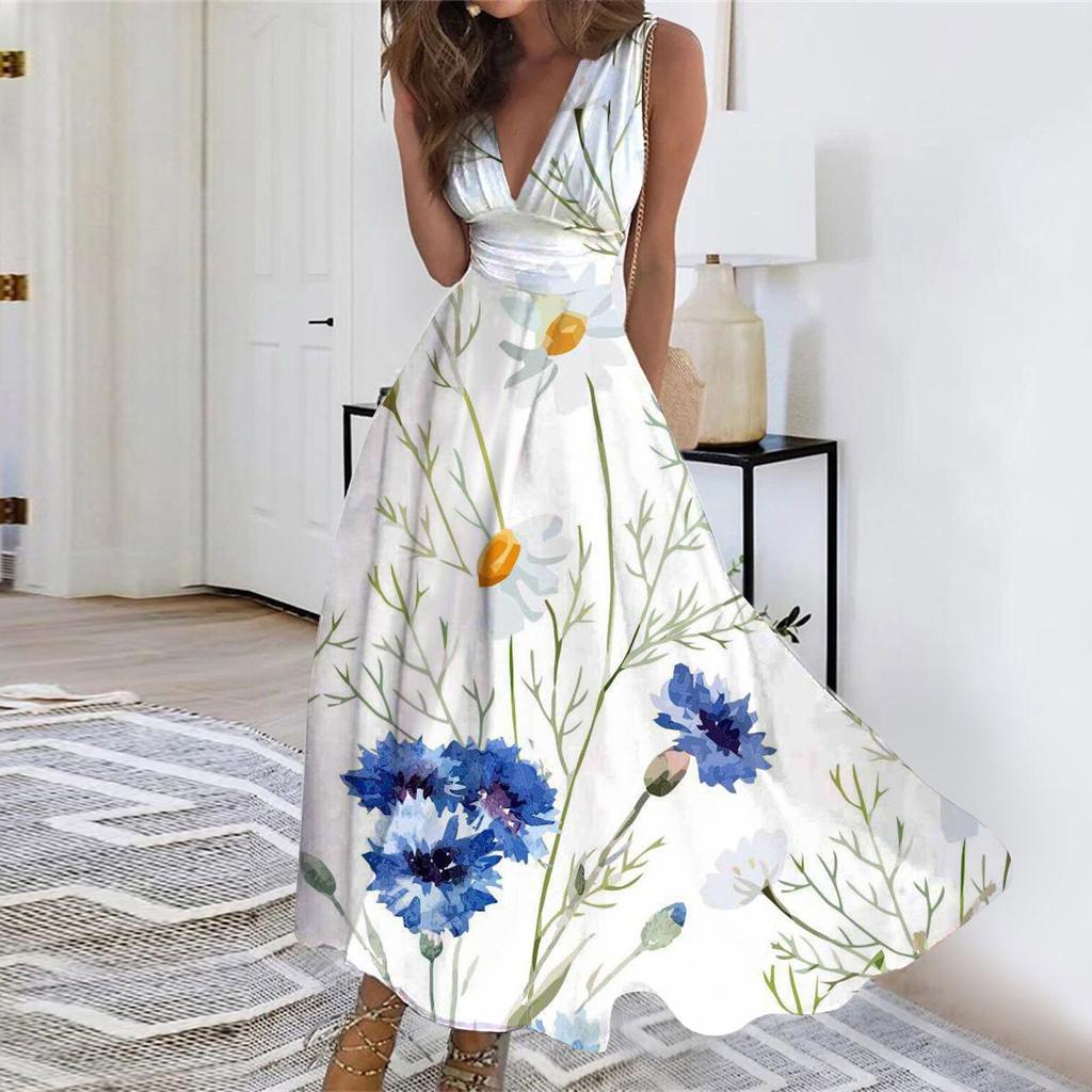 Women's Long Dress Maxi Dress Casual Dress Swing Dress A Line Dress Floral Fashion Streetwear Outdoor Daily Date Print Sleeveless V Neck Dress
