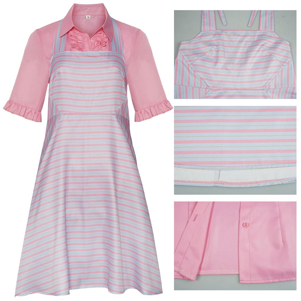 Cosplay Women's Striped Sleeveless Dress + Solid-Color Short-Sleeve Top