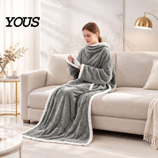 Fleece deka na zdřímnutí, flanelová, nositelná se rukávy, pro dospělé, zimní klokaní kapsa, měkký útulný plyšový přehoz, na chladné dny, pro domácí pohodu, sledování televize