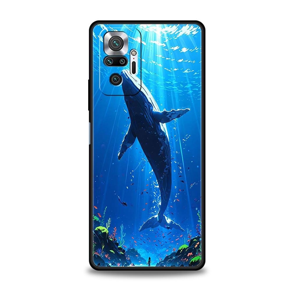 Чехол для телефона для Xiaomi Redmi Note 14 13 12 Pro Plus 5G 9S 9 10 11 4G 14C 13C 12C 10C 9C 9A Морской Кит Акула Плавает Мягкий Чехол